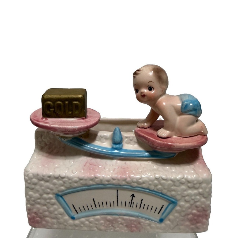 Vintage 1963 Samson Import Baby Scale Gold Bar Ceramic Planter 5450A